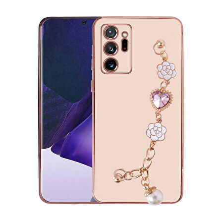 Galaxy Note 20 Ultra Uyumlu El Tutamaçlı Kamera Korumalı Zore Taka Silikon Kılıf-Pembe