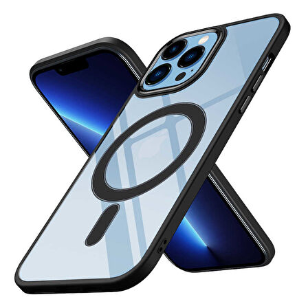 Apple iPhone 12 Pro Kılıf Wireless Şarj Özellikli Zore Krom Magsafe Silikon Kapak-Siyah
