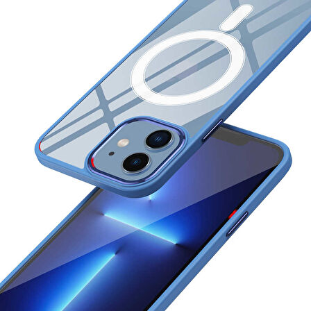 iPhone 12 Uyumlu Wireless Şarj Özellikli Zore Krom Magsafe Silikon Kılıf-Lacivert