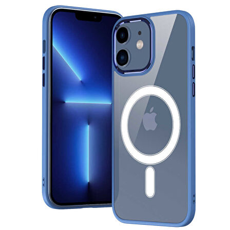 iPhone 12 Uyumlu Wireless Şarj Özellikli Zore Krom Magsafe Silikon Kılıf-Pembe Açık