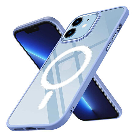 iPhone 12 Uyumlu Wireless Şarj Özellikli Zore Krom Magsafe Silikon Kılıf-Lila