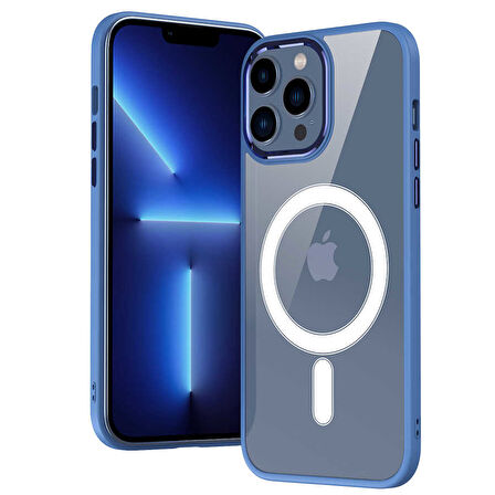 Apple iPhone 12 Pro Kılıf Wireless Şarj Özellikli Zore Krom Magsafe Silikon Kapak-Lila