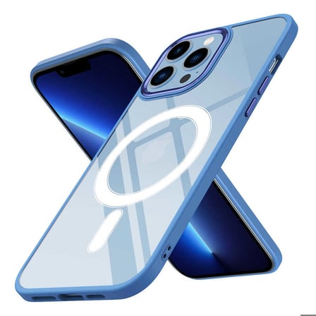 iPhone 12 Pro Max Uyumlu Wireless Şarj Özellikli Zore Krom Magsafe Silikon Kapak-Mavi