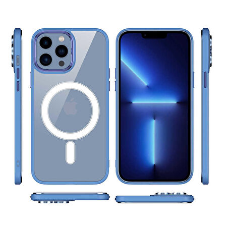 iPhone 13 Pro Uyumlu Wireless Şarj Özellikli Zore Krom Magsafe Silikon Kapak-Siyah