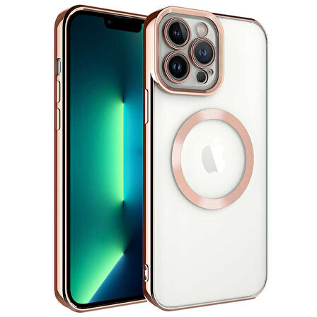iPhone 13 Pro Max Uyumlu Magsafe Wireless Şarj Özellikli Zore Setro Silikon-Rose Gold