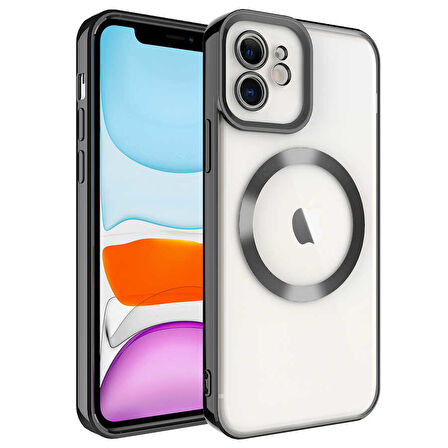 Apple iPhone 11 Kılıf Magsafe Wireless Şarj Özellikli Zore Setro Silikon-Siyah