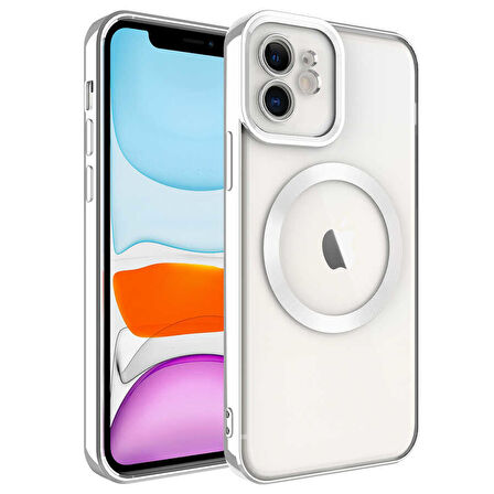 iPhone 11 Uyumlu Magsafe Wireless Şarj Özellikli Zore Setro Silikon-Gümüş
