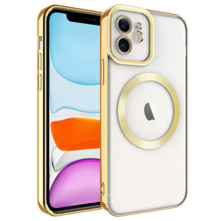 Apple iPhone 11 Kılıf Magsafe Wireless Şarj Özellikli Zore Setro Silikon-Gold