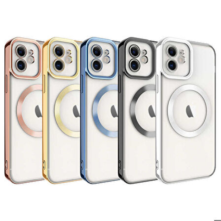 iPhone 11 Uyumlu Magsafe Wireless Şarj Özellikli Zore Setro Silikon-Rose Gold