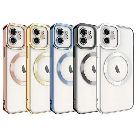 iPhone 11 Uyumlu Magsafe Wireless Şarj Özellikli Zore Setro Silikon-Rose Gold