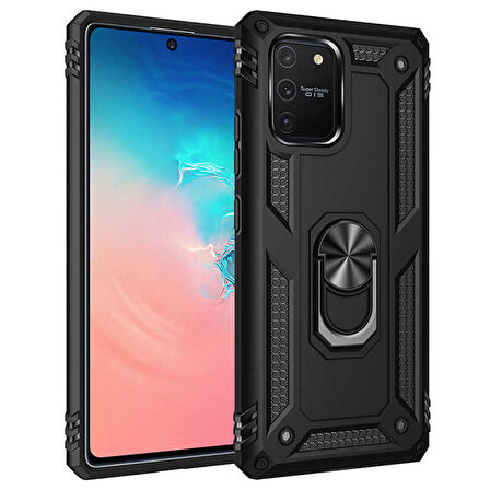 Samsung Galaxy A91 (S10 Lite) Kılıf Vega Tank Sert Yüzüklü Standlı Zırh Koruma Kapak