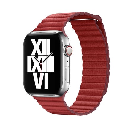 Watch Ultra 49mm Kordon Uyumlu KRD-09 Deri Lop Strap Kayış CLO- Kırmızı