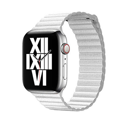 Watch 42mm Uyumlu KRD-09 Deri Lop Zore Kordon-Beyaz