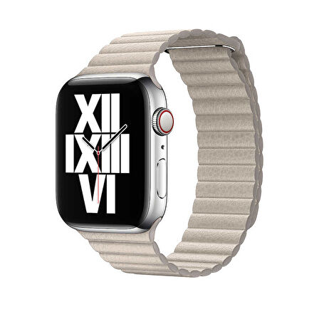 Watch 42mm Uyumlu KRD-09 Deri Lop Zore Kordon-Beyaz