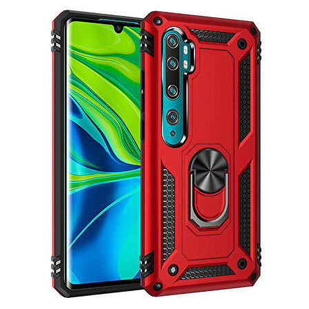Xiaomi Mi Note 10 Kılıf Vega Tank Sert Yüzüklü Standlı Zırh Koruma Kapak