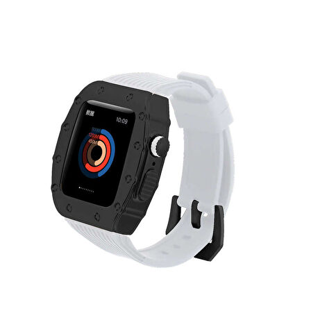 ​​​Watch 44mm Uyumlu KRD-65 Zore Kordon-Beyaz-Siyah