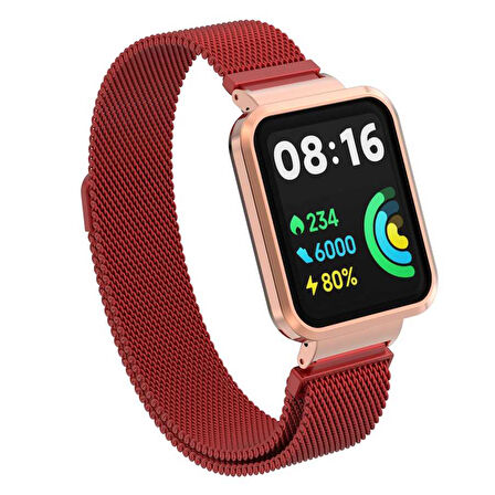 Xiaomi Redmi Watch 2 Lite Uyumlu KRD-58 Metal Zore Kordon-Kırmızı