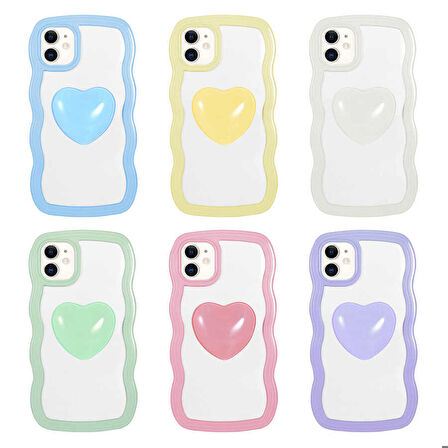 iPhone 11 Uyumlu Renkli Kalp Figürlü Zore Ponçik Kapak-Pembe