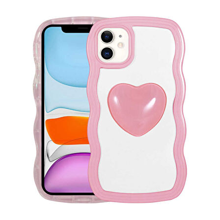 iPhone 11 Uyumlu Renkli Kalp Figürlü Zore Ponçik Kılıf-Pembe