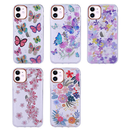 iPhone 11 Uyumlu Desenli Simli Sert Zore İnka Kapak-NO2