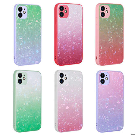 iPhone 11 Uyumlu Renk Geçişli Mermer Desenli Sert Silikon Zore Granit Kapak-NO5