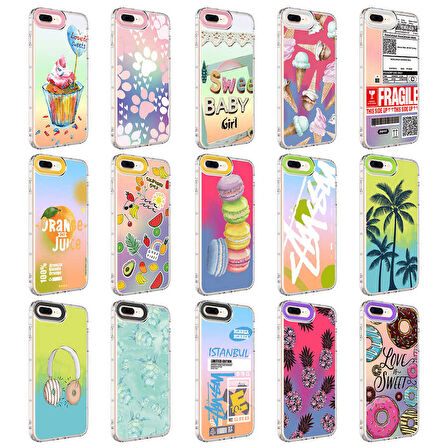 iPhone 8 Plus Uyumlu Kamera Korumalı Renkli Desenli Sert Silikon Zore Korn Kapak-NO3