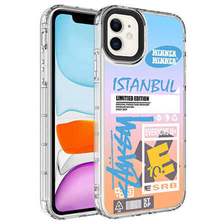 iPhone 11 Uyumlu Kamera Korumalı Renkli Desenli Sert Silikon Zore Korn Kapak-NO1