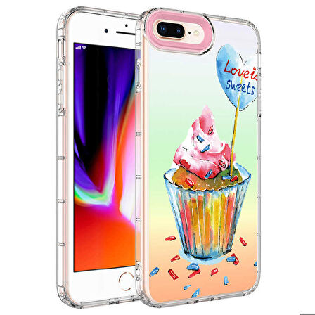iPhone 7 Plus Uyumlu Kamera Korumalı Renkli Desenli Sert Silikon Zore Korn Kapak-NO15
