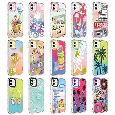 iPhone 11 Uyumlu Kamera Korumalı Renkli Desenli Sert Silikon Zore Korn Kılıf-NO9