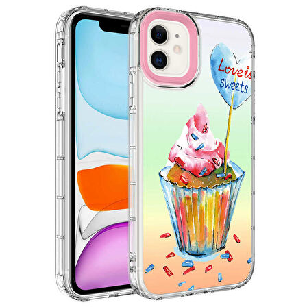 iPhone 11 Uyumlu Kamera Korumalı Renkli Desenli Sert Silikon Zore Korn Kapak-NO15