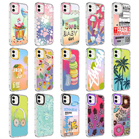 iPhone 12 Uyumlu Kamera Korumalı Renkli Desenli Sert Silikon Zore Korn Kapak-NO12