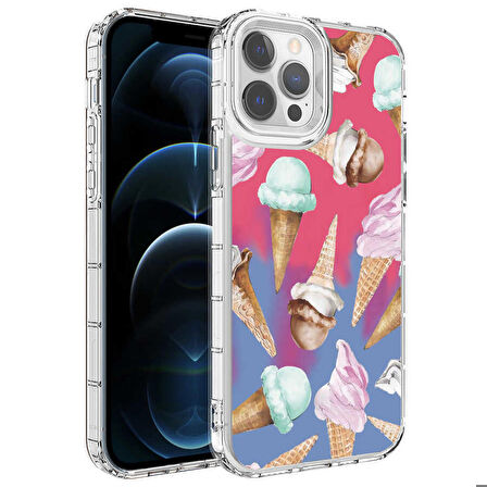 iPhone 12 Pro Max Uyumlu Kamera Korumalı Renkli Desenli Sert Silikon Ensueno Korn Kapak-NO9