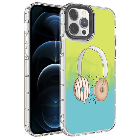 iPhone 12 Pro Max Uyumlu Kamera Korumalı Renkli Desenli Sert Silikon Zore Korn Kapak-NO14