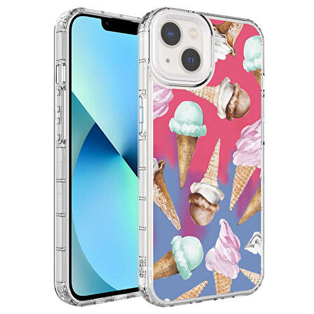 iPhone 13 Uyumlu Kamera Korumalı Renkli Desenli Sert Silikon Zore Korn Kılıf-NO9