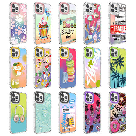 Apple iPhone 13 Pro Max Kılıf Kamera Korumalı Renkli Desenli Sert Silikon Zore Korn Kapak-NO8