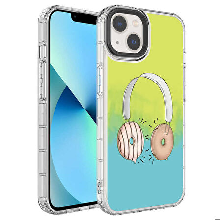 iPhone 14 Uyumlu Kamera Korumalı Renkli Desenli Sert Silikon Zore Korn Kapak-NO14