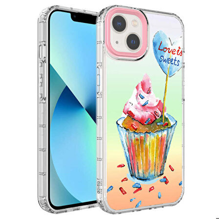 iPhone 14 Uyumlu Kamera Korumalı Renkli Desenli Sert Silikon Zore Korn Kapak-NO15