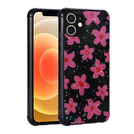 iPhone 11 Uyumlu Simli Desenli Kamera Korumalı Parlak NRTK Popy Kılıf-Çiçek