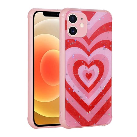 iPhone 12 Uyumlu Simli Desenli Kamera Korumalı Parlak NVTH Popy Kılıf-Kalp