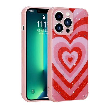 iPhone 13 Pro Uyumlu Simli Desenli Kamera Korumalı Parlak NRTK Popy Kılıf-Kalp