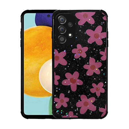 Galaxy A23 Uyumlu Simli Desenli Kamera Korumalı Parlak Zore Popy Kapak-Çiçek