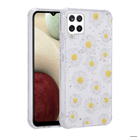 Galaxy M33 Uyumlu Simli Desenli Kamera Korumalı Parlak Zore Popy Kapak-Papatya