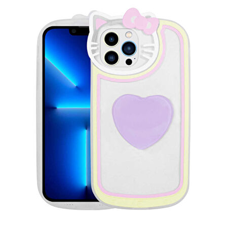 iPhone 12 Pro Max Uyumlu Kedi Figürlü Transparan Pop Soketli Zore Ritmik Kılıf-Lila