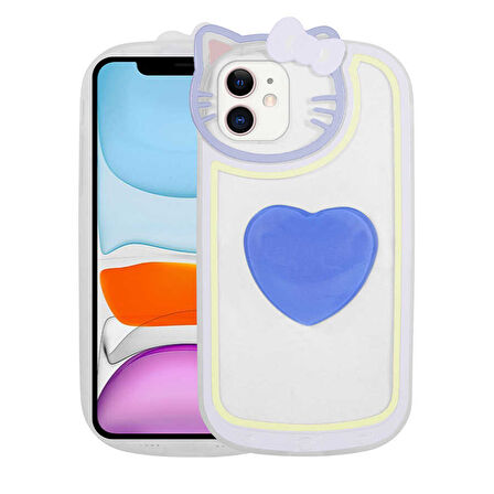 iPhone 11 Uyumlu Kedi Figürlü Transparan Pop Soketli Zore Ritmik Kılıf-Mavi