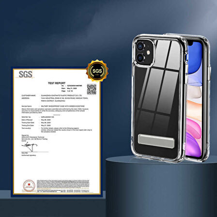 iPhone 11 Uyumlu Standlı Şeffaf Silikon Zore L-Stand Kılıf-Renksiz