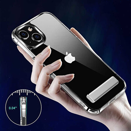 iPhone 14 Plus Uyumlu Standlı Şeffaf Silikon Zore L-Stand Kılıf-Renksiz