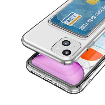 iPhone 14 Uyumlu Kartlıklı Şeffaf Zore Setra Clear Silikon Kapak-Renksiz