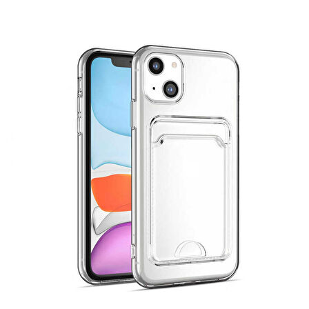 iPhone 14 Uyumlu Kartlıklı Şeffaf Zore Setra Clear Silikon Kapak-Renksiz