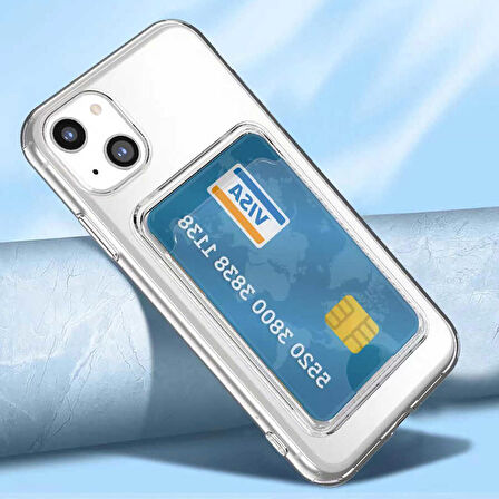 iPhone 14 Uyumlu Kartlıklı Şeffaf Zore Setra Clear Silikon Kapak-Renksiz