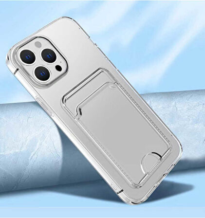 iPhone 14 Pro Uyumlu Kartlıklı Şeffaf Zore Setra Clear Silikon Kılıf-Renksiz